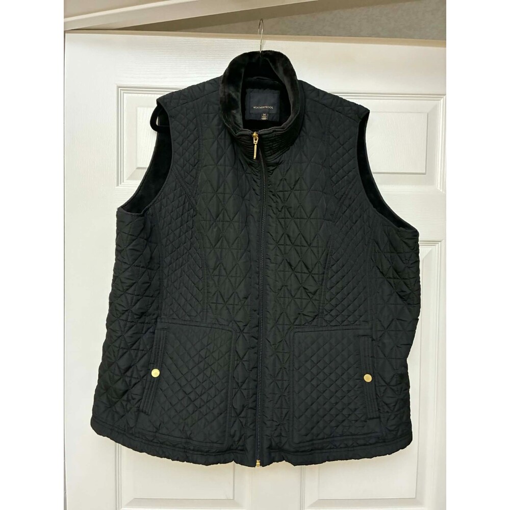 Weatherproof Quilted‎ Vest 3X Black Fleece Lined Gold Zip Puffer